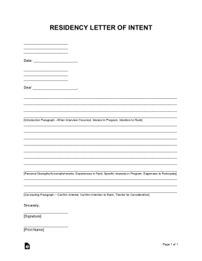 Free Download PDF Books, Residency Letter of Intent Sample Letter Template