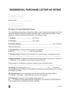 Residential Purchase Letter of Intent Sample Letter Template