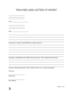 Free Download PDF Books, Teacher Aide Letter of Intent Sample Letter Template
