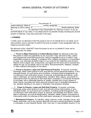 Hawaii General Power Of Attorney Form Template