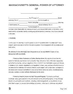 Massachusetts General Power Of Attorney Form Template
