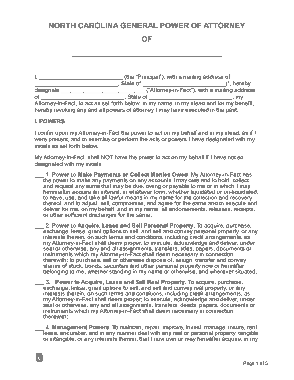North Carolina General Power Of Attorney Form Template