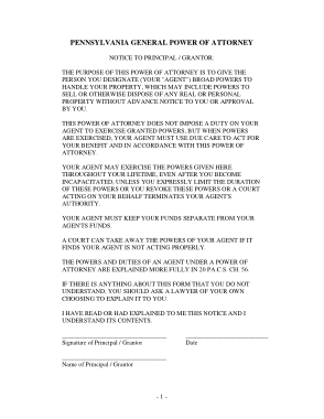 Pennsylvania General Power Of Attorney Form Template