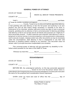 Texas General Power Of Attorney Form Template