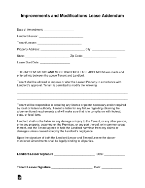 Improvements And Modifications Lease Addendum Form Template