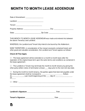 Month To Month Lease Addendum Form Template