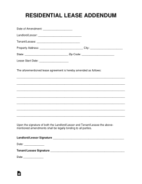 Residential Lease Addendum Form Template