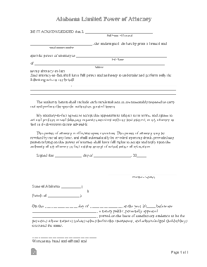 Alabama Limited Power Of Attorney Form Template