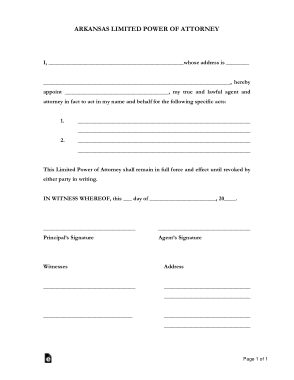 Arkansas Limited Power Of Attorney Form Template
