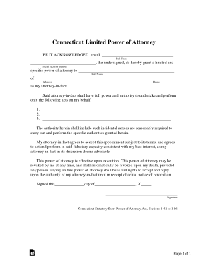 Connecticut Limited Power Of Attorney Form Template