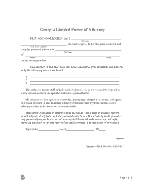 Georgia Limited Power Of Attorney Form Template