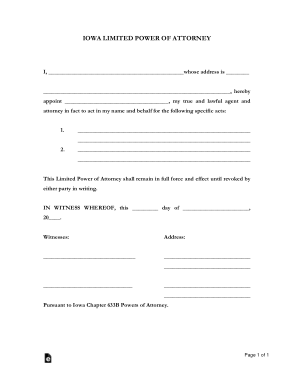Iowa Limited Power Of Attorney Form Template