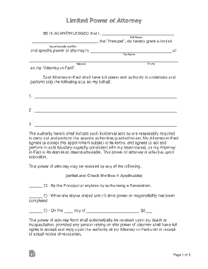 Limited Power Of Attorney Form Template