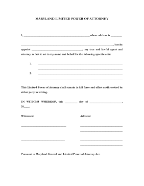 Maryland Limited Power Of Attorney Form Template