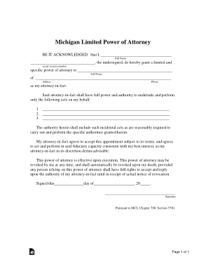 Michigan Limited Power Of Attorney Form Template