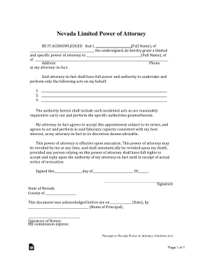 Nevada Limited Power Of Attorney 1 Form Template