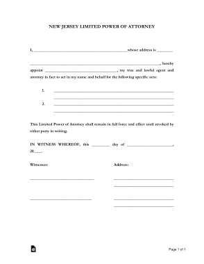 New Jersey Limited Power Of Attorney Form Template