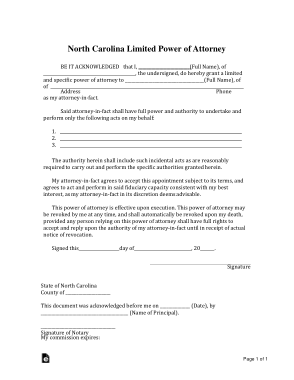 North Carolina Limited Power Of Attorney Form Template