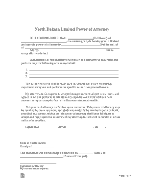North Dakota Limited Power Of Attorney Form Template