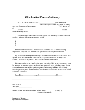Ohio Limited Power Of Attorney Form Template
