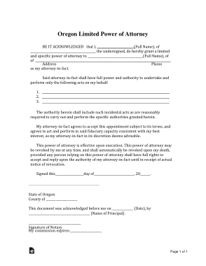 Oregon Limited Power Of Attorney Form Template