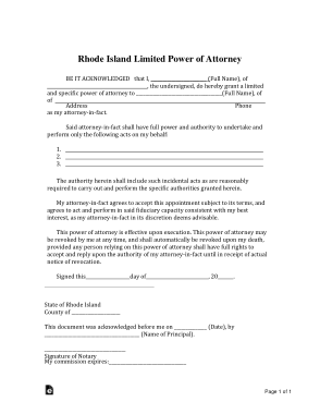 Rhode Island Limited Power Of Attorney Form Template