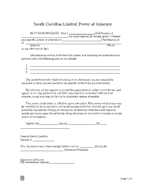 Southcarolina Limited Power Of Attorney Form Template