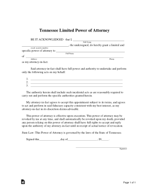 Tennessee Limited Power Of Attorney Form Template