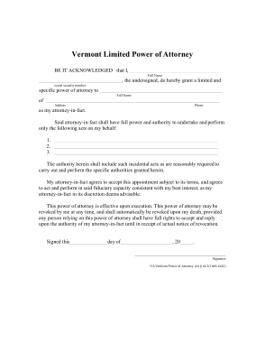 Free Download PDF Books, Vermont Limited Power Of Attorney Form Template