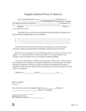 Virginia Limited Power Of Attorney Form Template