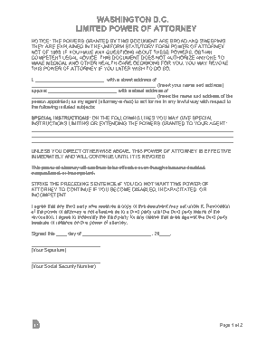 Washington Dc Limited Power Of Attorney Form Template