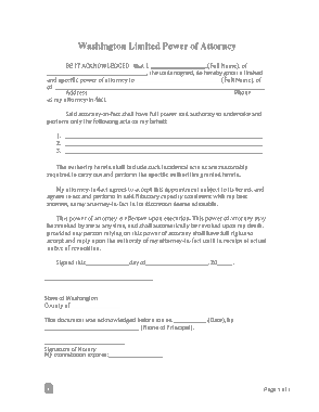 Washington Limited Power Of Attorney Form Template