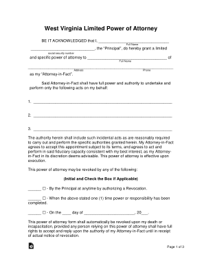 West Virginia Limited Power Of Attorney Form Template