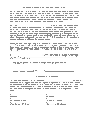 Connecticut Medical Power Of Attorney Health Care Representative Form Template