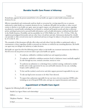 Pennsylvania Medical Power Of Attorney Form Template
