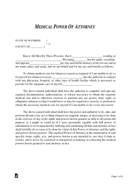 Wyoming Medical Power Of Attorney Form Template