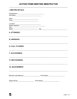 Free Download PDF Books, Action Items Meeting Minutes Form Template