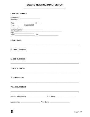 Board Meeting Minutes Form Template