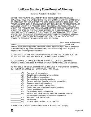 California Statutory Durable Power Of Attorney Form Template