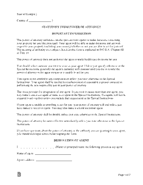 Georgia Durable Statutory Financial Power Of Attorney Form Template