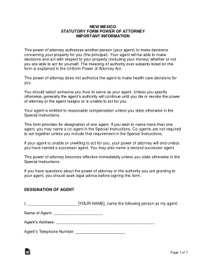 New Mexico Statutory Durable Power Of Attorney Form Template