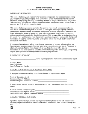 Wyoming Durable Statutory Power Of Attorney Form Template