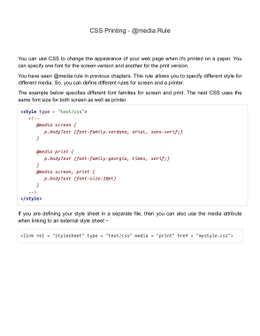 CSS Printing a media Rule _ with Examples