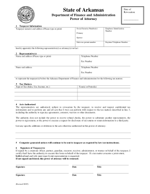 Arkansas Tax Power Of Attorney Form Template