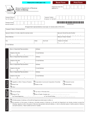 Missouri Tax Power Of Attorney Form 2827 Form Template