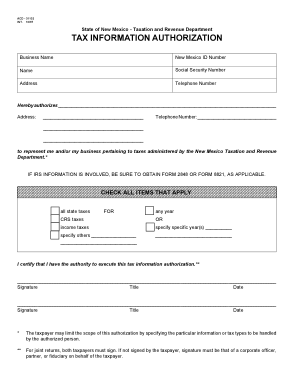 New Mexico Tax Power Of Attorney Acd 31102 Form Template