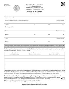 Oklahoma Tax Power Of Attorney Form Bt129 Form Template