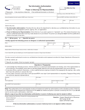 Oregon Tax Power Of Attorney Form Template
