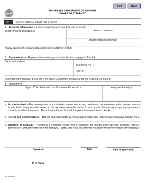 Free Download PDF Books, Tennessee Tax Power Of Attorney Form Rv F0103801 Template