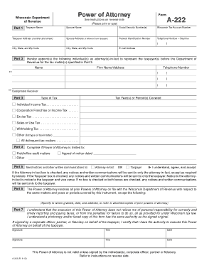 Wisconsin Tax Power Of Attorney A222 Form Template